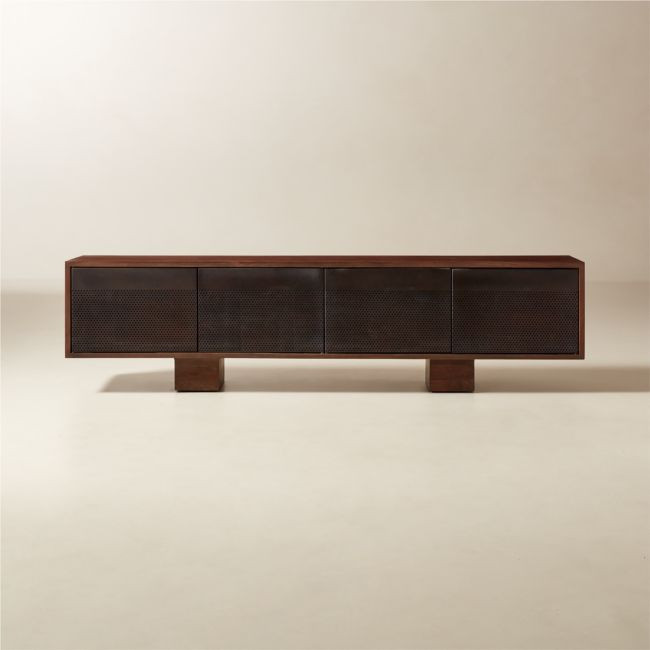 Martinez 85"" Acacia and Bronze Metal Credenza | CB2
