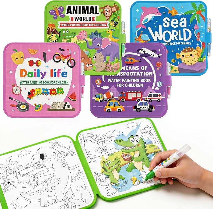 SAMZX Reusable Water Coloring Books for Toddlers 1-3, 4 Pack Magic Water Painting Book for Mess-F... | Amazon (US)