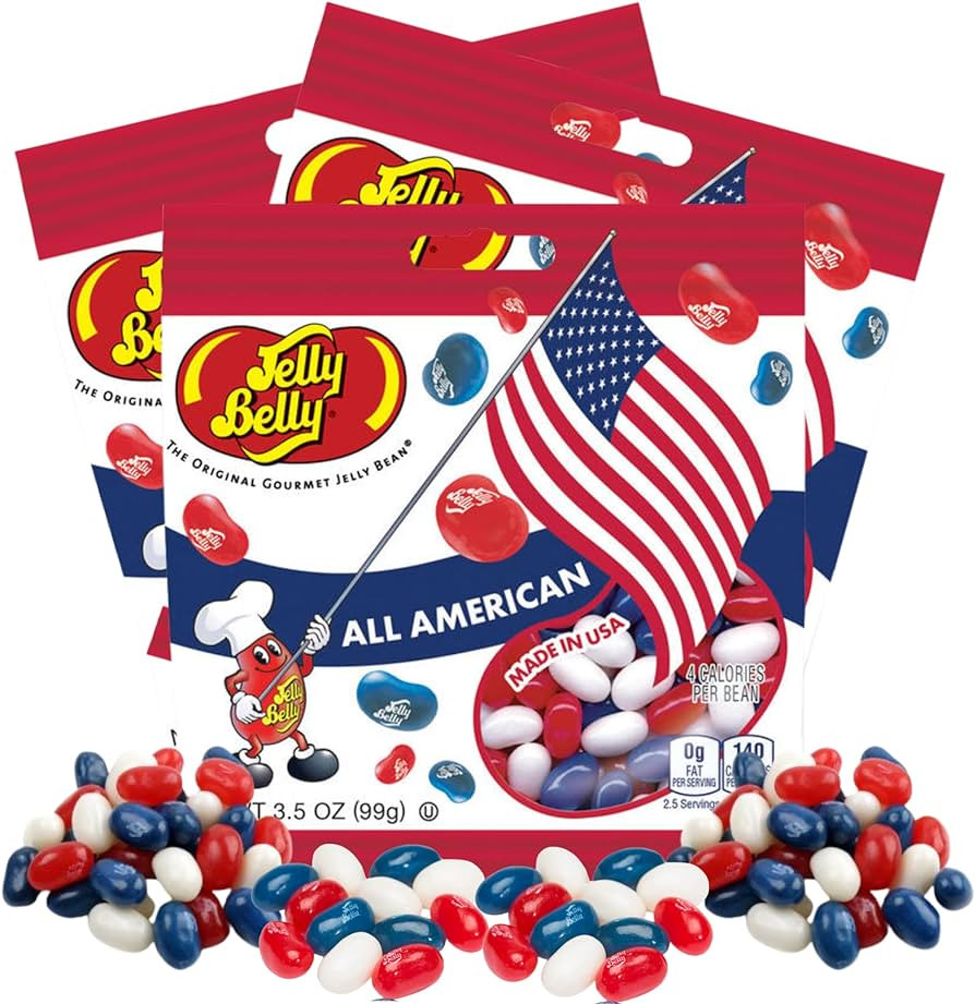 Red, White, and Blue Fruit Flavored Jelly Beans, American Mix Shareable Candy, Gourmet Chewy Cand... | Amazon (US)