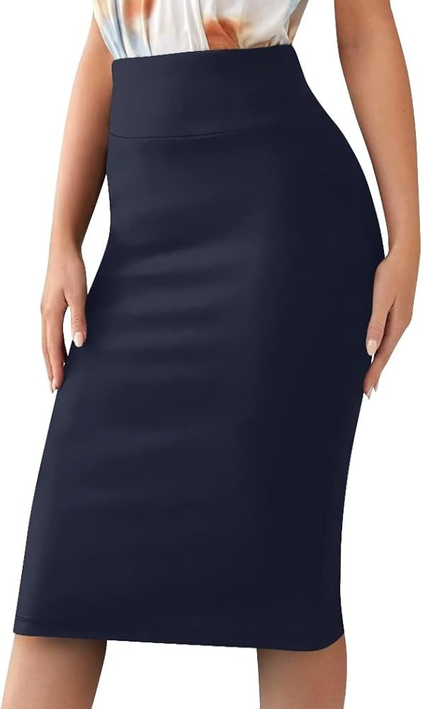 Sweet Hearts Women’s Basic Stretch Pencil Skirt- Regular & Plus Size- Below Knee Office Midi Bo... | Amazon (US)