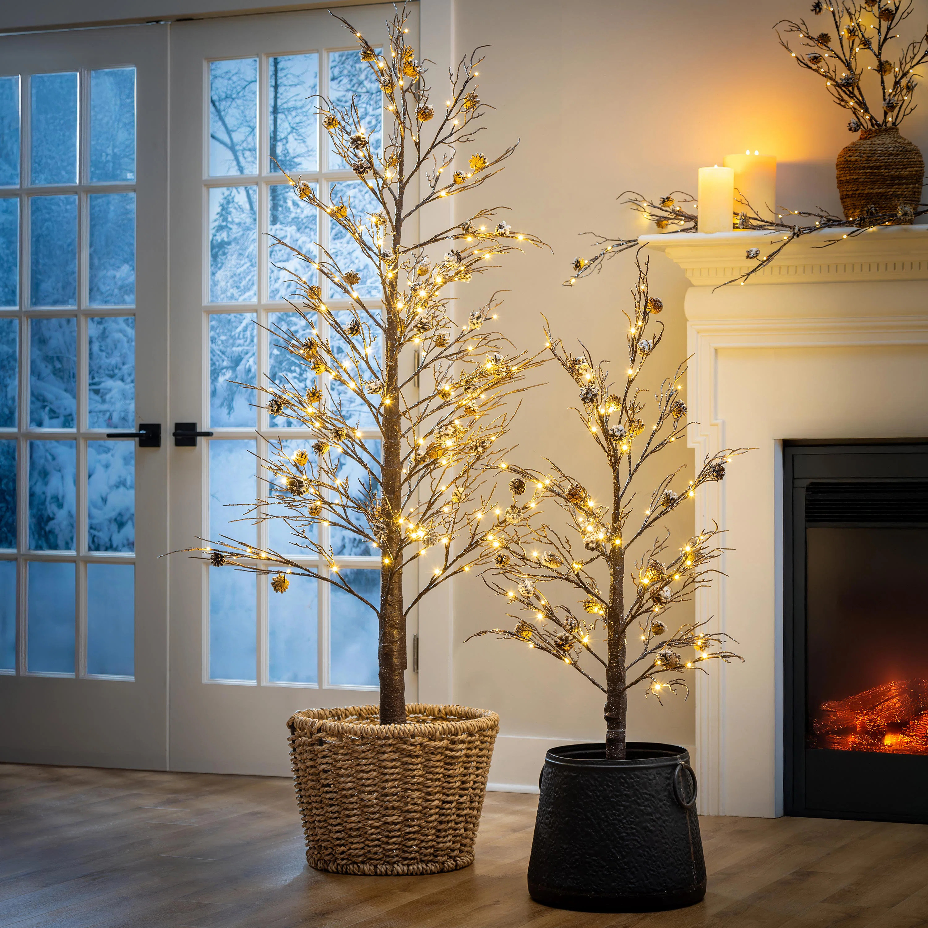 Primrue LED Pine Cone Frosted Artificial Branch, 30"H, Set of 2 | Wayfair | Wayfair North America