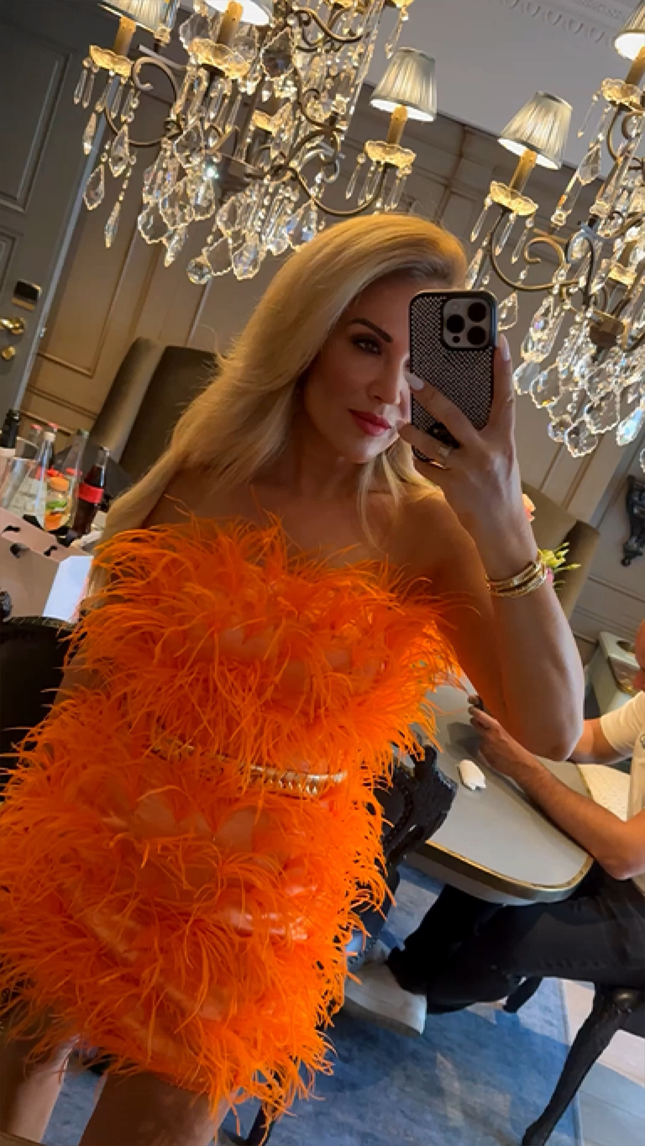 Aston Orange Feather Dress Feather Trim Dress Feather Cocktail Dress  Feather Prom Dress 