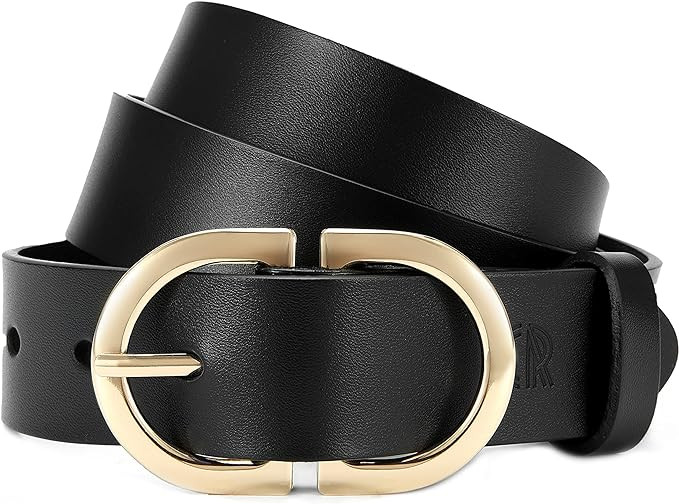 Womens Leather Belts for Jeans Pants - CR 1.3" Width Casual Ladies Belt - Fashion Center Bar Gold... | Amazon (US)