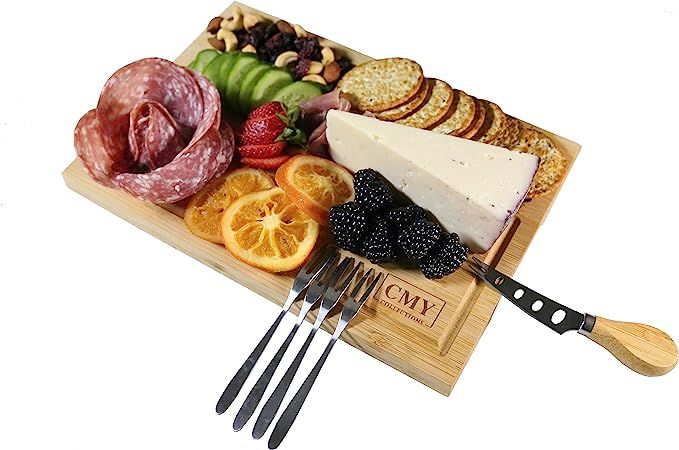 CMY COLLECTIONS Charcuterie Board, Bamboo Cheese Board and Knife Set, Cheese Plate, Cheese Platte... | Amazon (US)