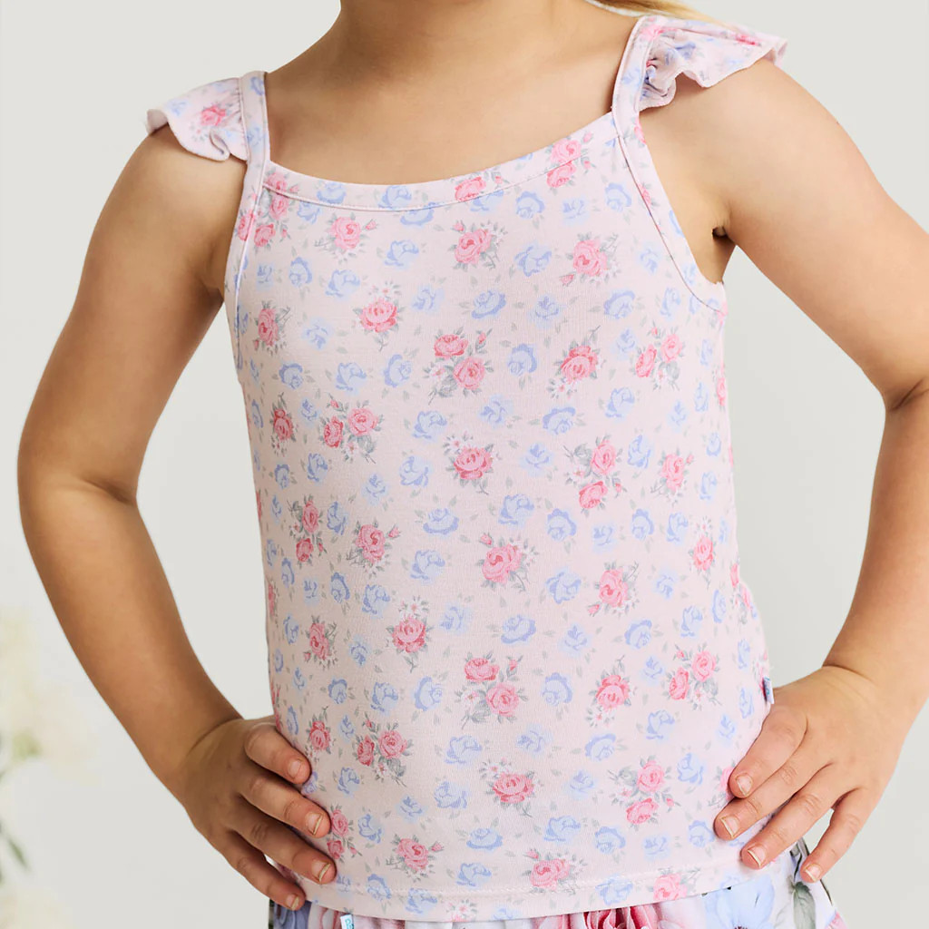 Floral Pink Girl Laney Girls' Flutter Cami | Posh Peanut® | Posh Peanut