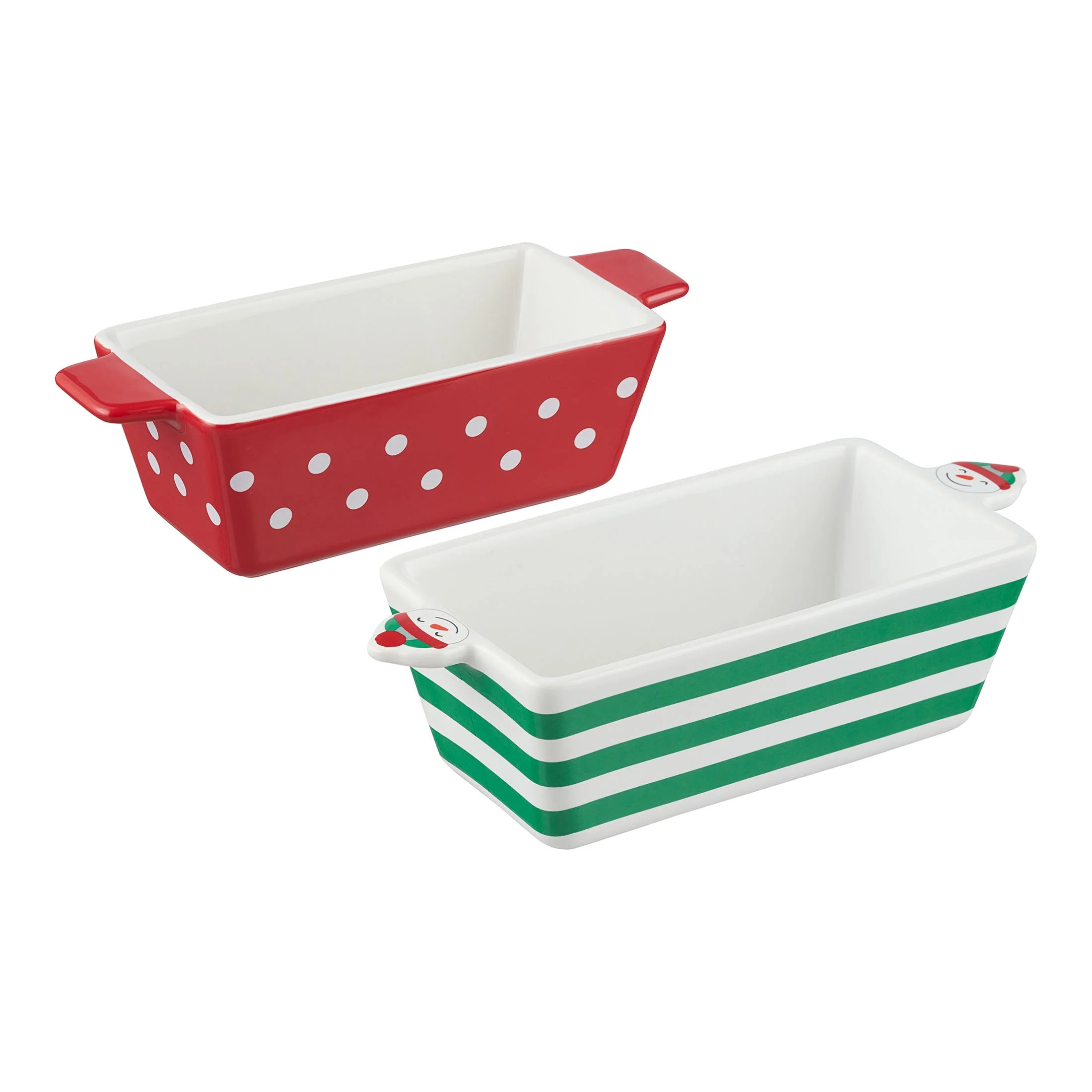 Holiday Time 8" x 3.5" Snowman & Polka Dots Glazed Stoneware Bake & Serve Mini Loaf Pans 2 Pack, ... | Walmart (US)