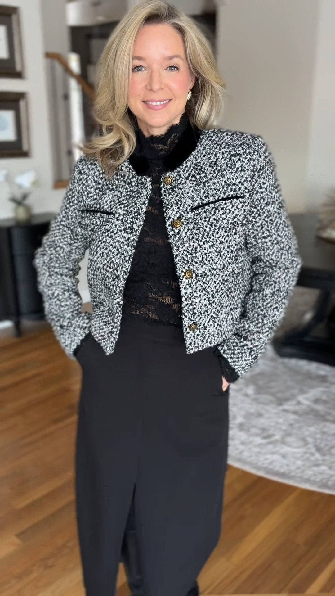 This tweed blazer is stunning! It’s the perfect cropped length for petite ladies and looks incredibly expensive! 
The cuffs are removable so you can wear it a variety of ways! 
Love this!!
Wearing size M

Use code karlalalton_12 for 12% off site wide! 

#LTKootd #LTKPetite #LTKgrwm