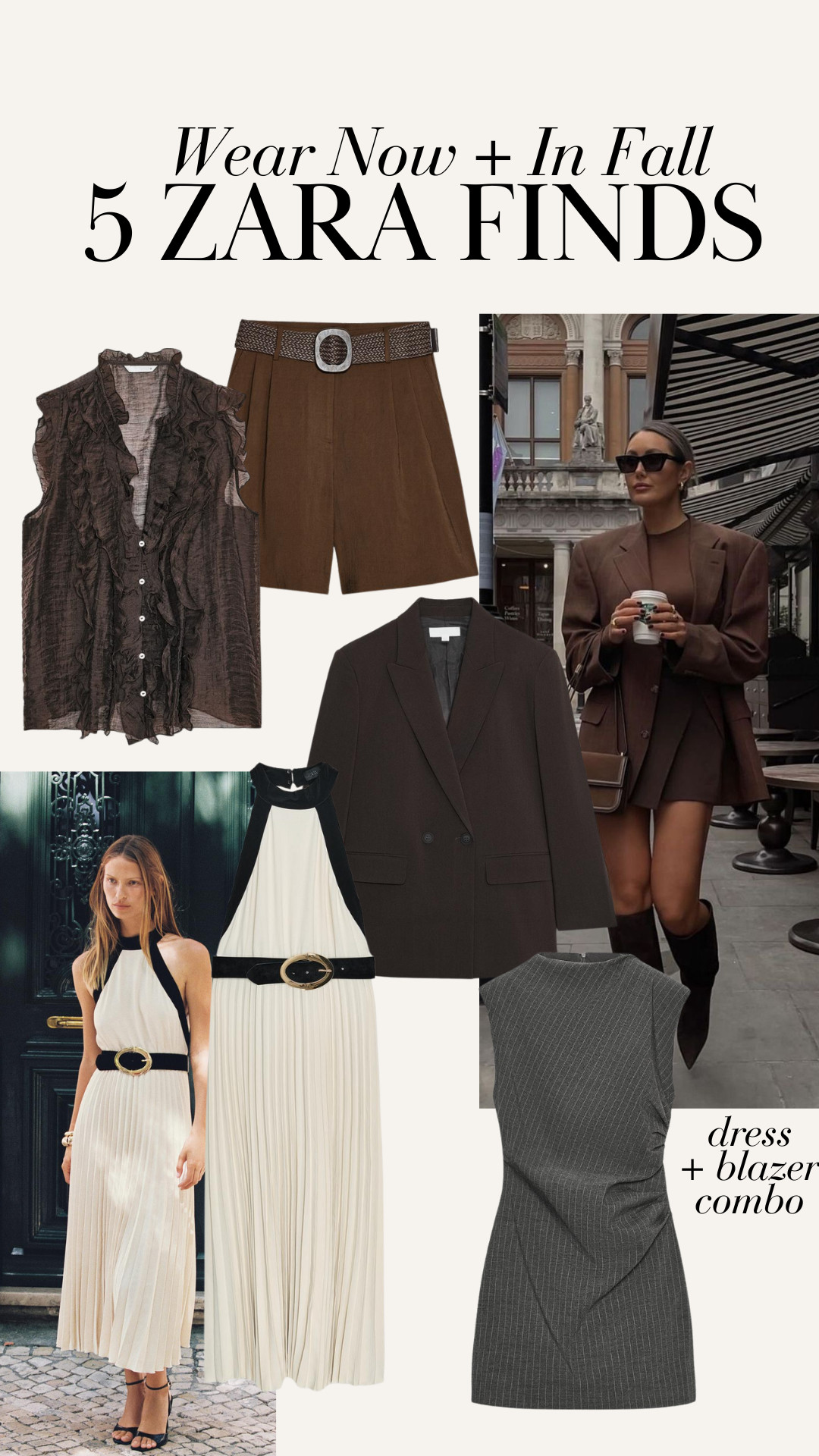 New Zara finds to wear now and later! Fall style, fall transitional, blazer, fall dress, ruffle top, brown shorts 

 

#LTKSeasonal #LTKStyleTip