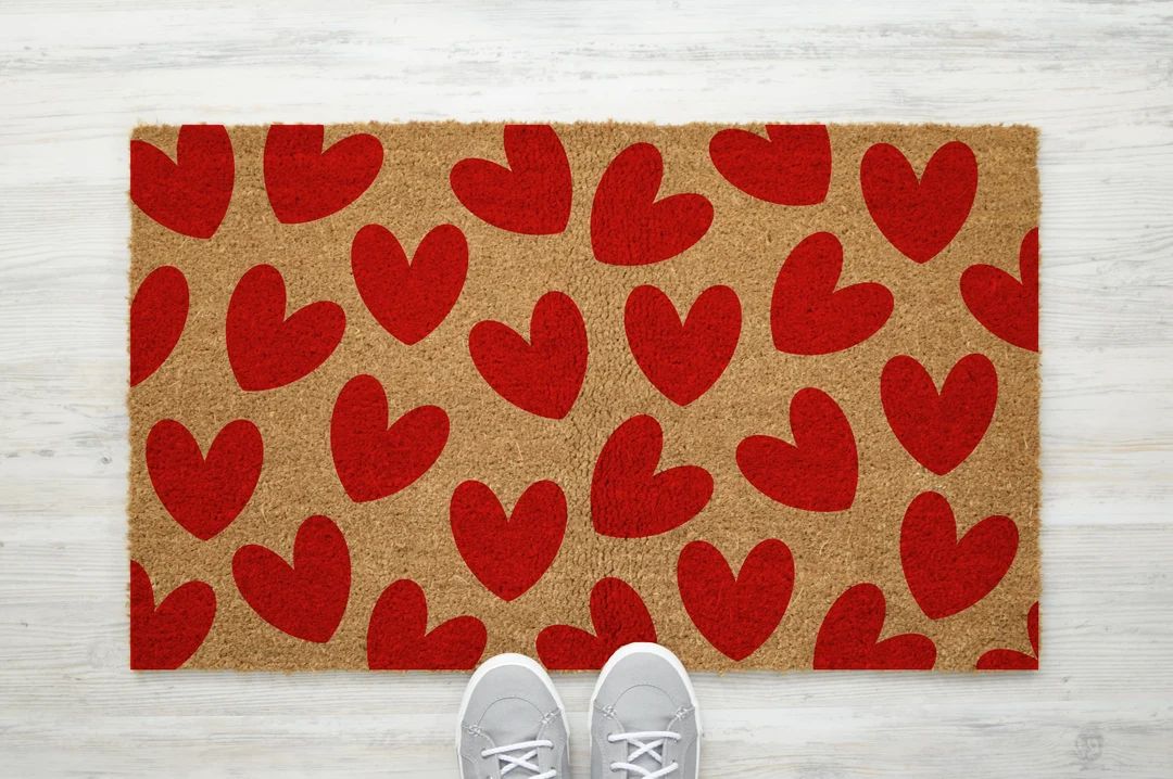 Red Heart Pattern Door Mat Valentines Doormat Valentine's Day Gift Front Door Mat Cute Valentines... | Etsy (US)
