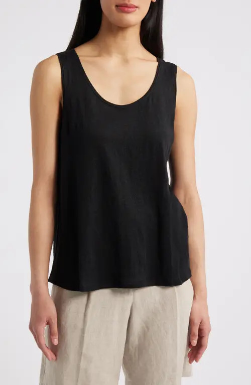 Eileen Fisher Organic Linen Tank in Black at Nordstrom, Size Xx-Small | Nordstrom
