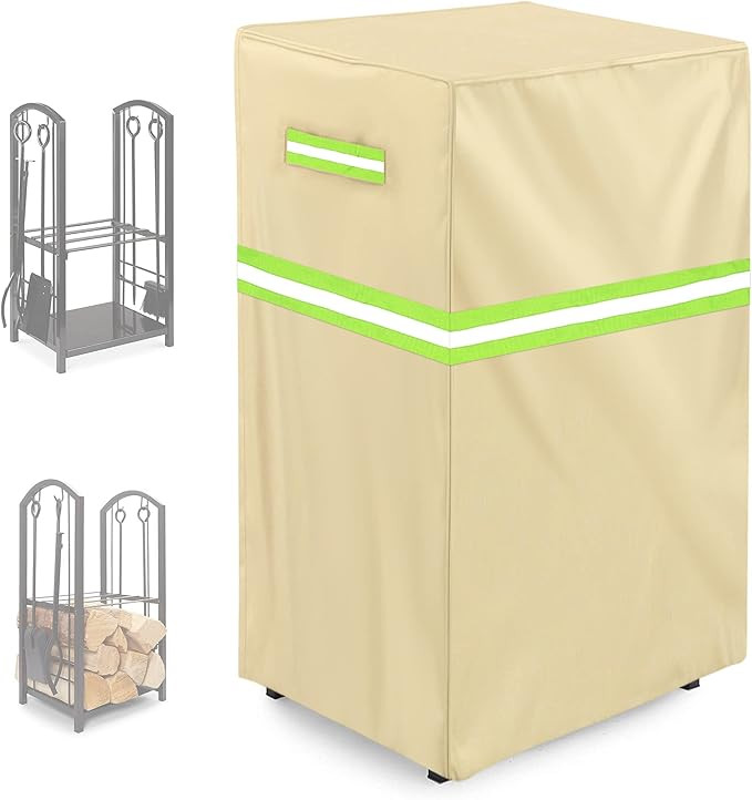 LOZOXO Firewood Rack Cover Khaki 17L × 13W × 30H Inches 420D Oxford Fabric Waterproof Damp-proo... | Amazon (US)