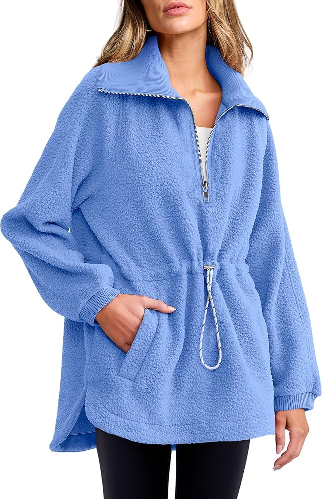 ANRABESS Women Sherpa Fleece Sweatshirt Half Zip Pullover Casual Warm Fuzzy Sweater Coat 2024 Fal... | Amazon (US)