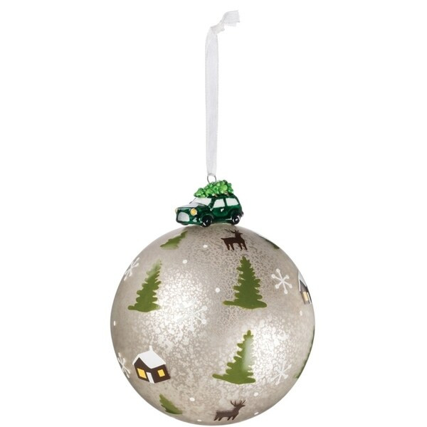 Lodge, Trees, & Deer Pattern Ball Ornament - 4"l x 4"w x 5"h | Bed Bath & Beyond