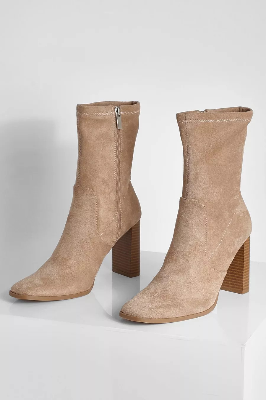 Square Toe Heeled Sock Boots | Boohoo.com (US & CA)