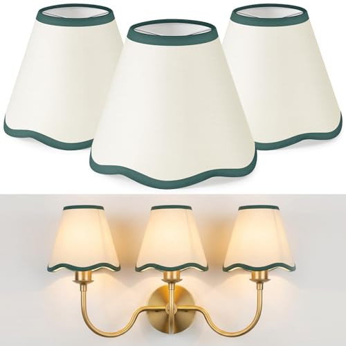 VIHOSE Beige Lamp Shade with Petal Edge Set of 3 Chandelier Shades Fabric Scalloped Lampshade for Floor Wall Lamps Table Living Room Bedroom(Green Edge) | Amazon (US)