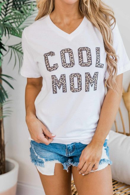 Cool Mom Animal Print White V-Neck Graphic Tee | The Pink Lily Boutique