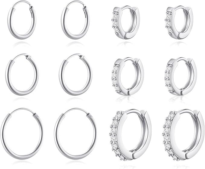 papasgix Small Hoop Earrings for Women, 3/6 Pairs Cubic Zirconia/Cartilage Gold Huggie Earrings, ... | Amazon (US)