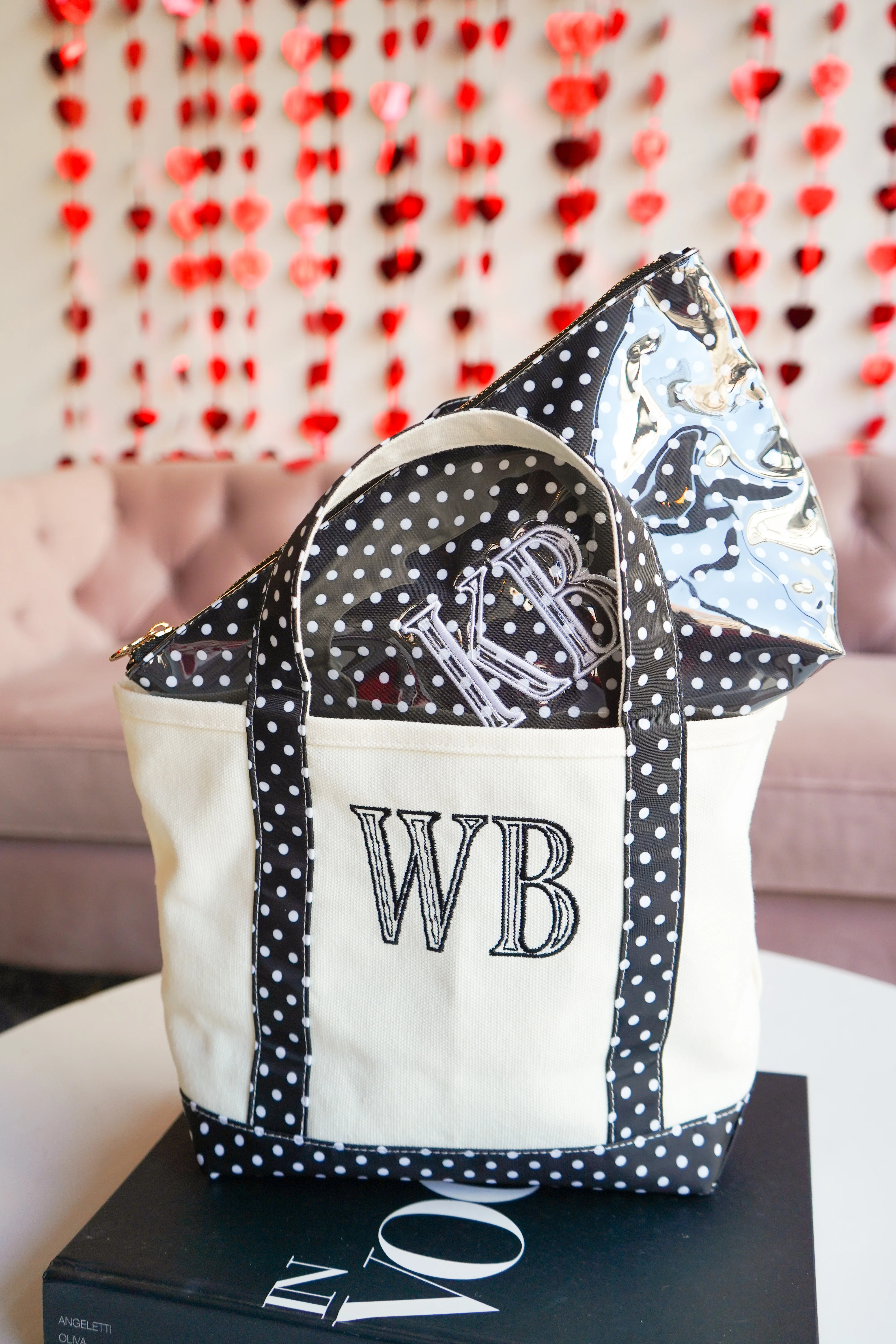 Black Polka Dot Mini Canvas Tote - Embroidered | KenzKustomz