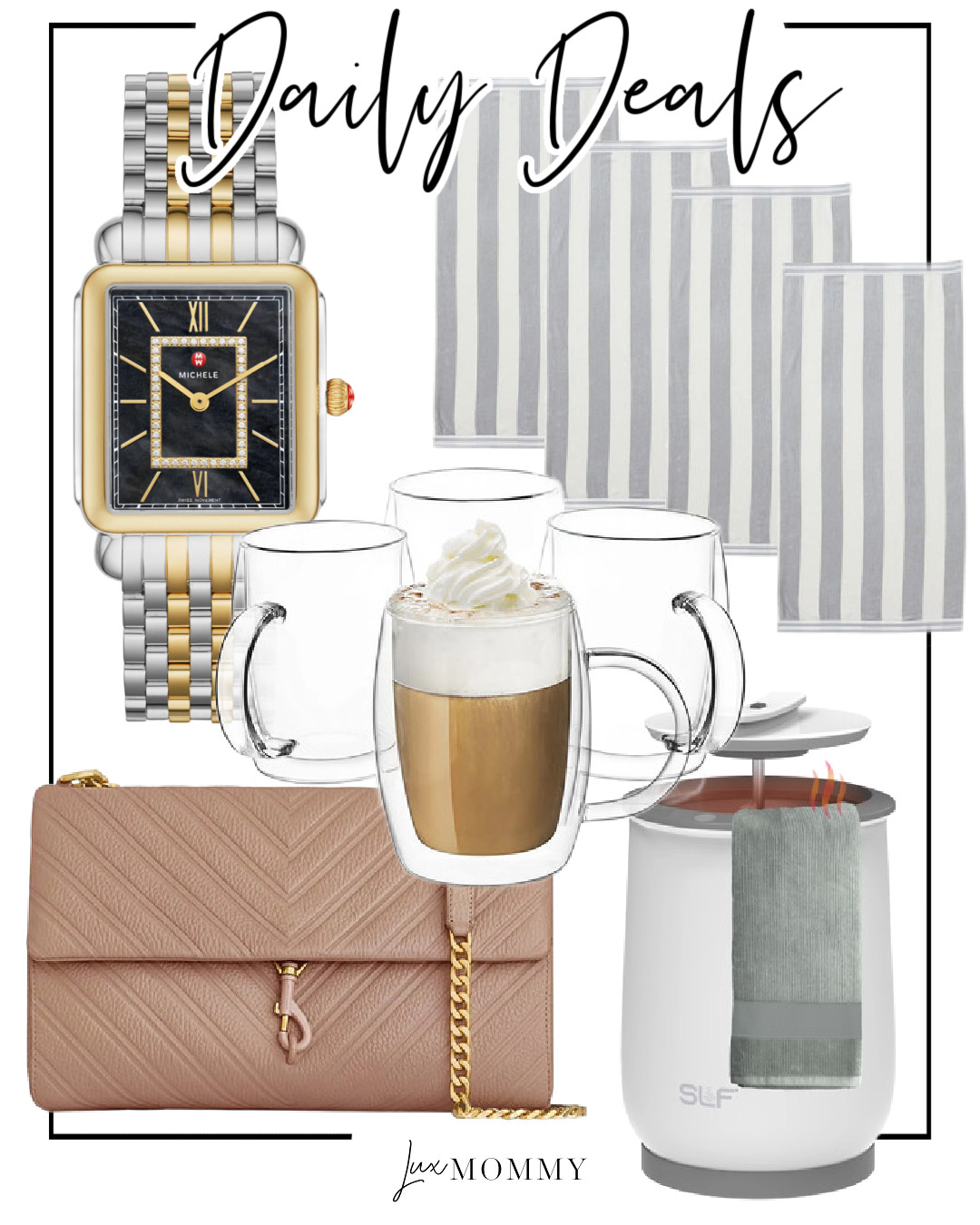 Daily Deals, Deals of the day!!
Insulated Glass Set, Luxury Towel Warmer, MICHELE, Diamond Bracelet Watch, Rebecca Minkoff, Embossed Large Shoulder Bag, Oversize Stripe Beach Towels 

 #LTKdayinmylife #LTKHome #LTKFindsUnder100