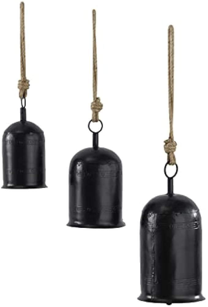 Deco 79 Metal Decorative Cow Bell with Jute Hanging Rope, Set of 3 12", 11", 8"H, Black | Amazon (US)