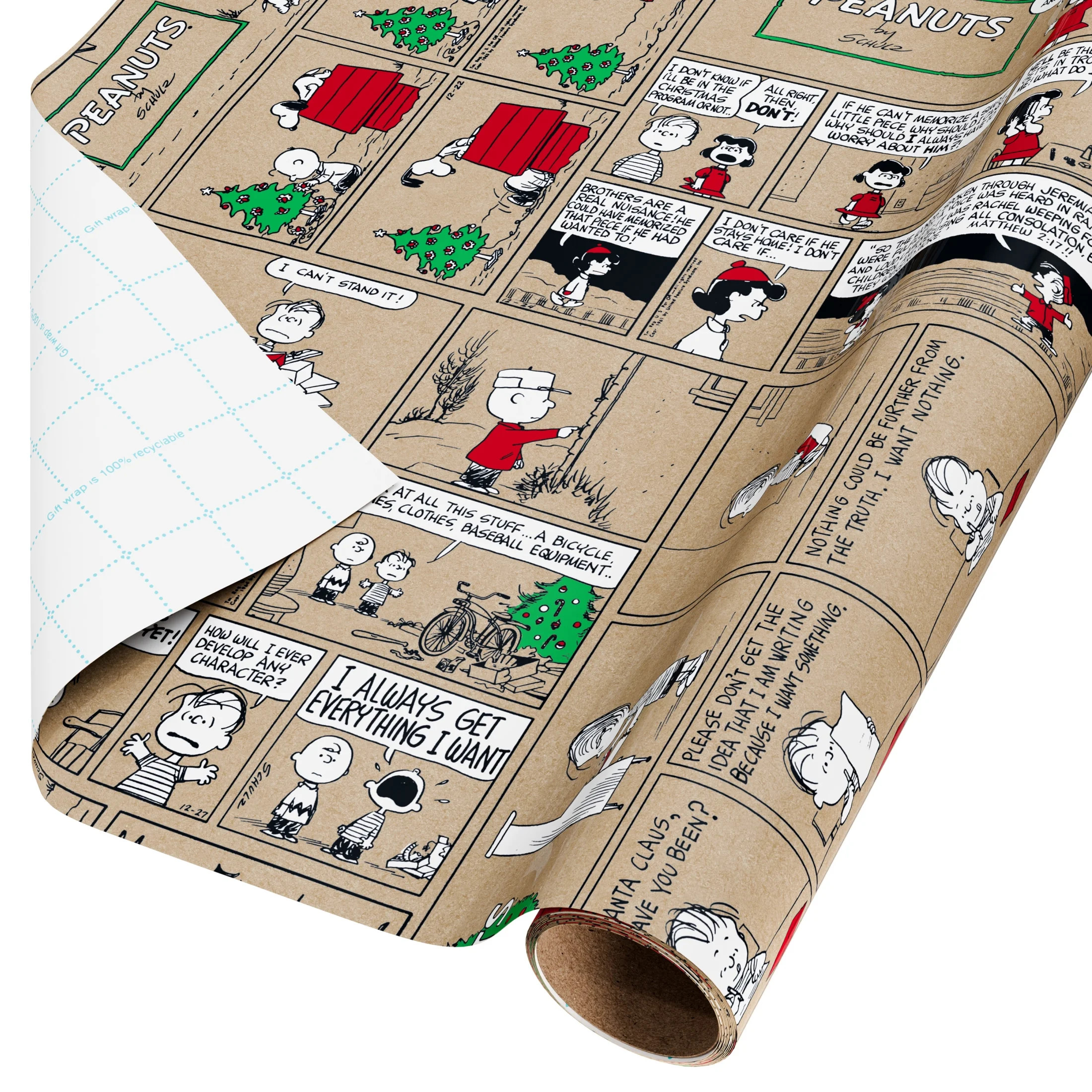 Plus Mark 40 in. Peanuts Comic Strip Christmas Kraft Wrapping Paper with Cutlines (60 sq. ft., 1-... | Walmart (US)