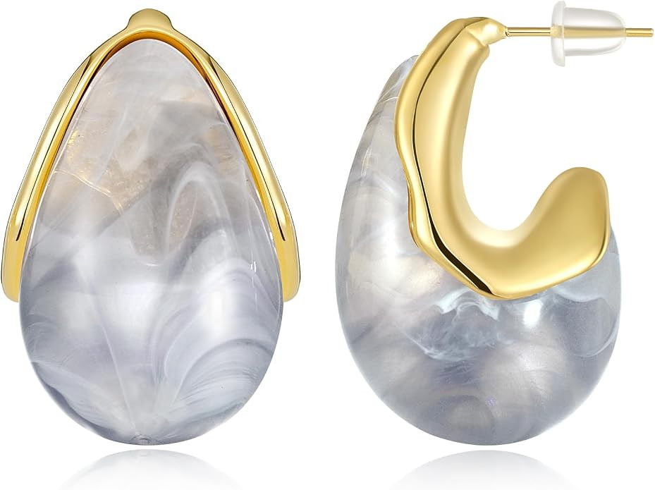 KissYan Acrylic Drop Earrings for Women, Chunky Resin Hoop | 14K Gold Plated Lightweight Hollow O... | Amazon (US)