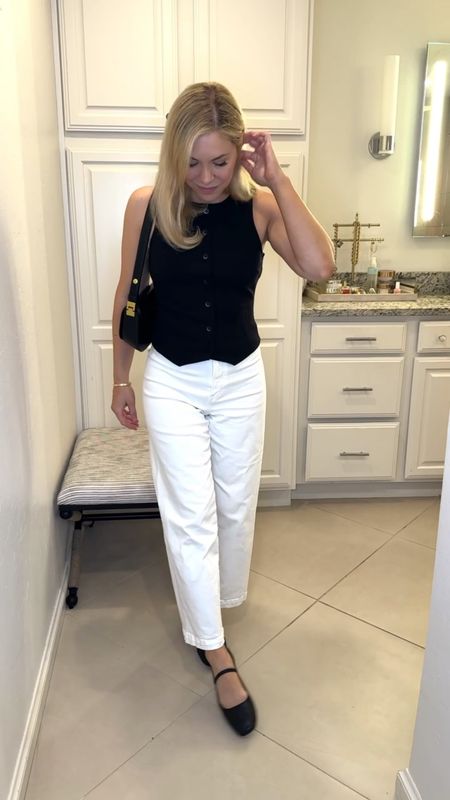 Black vest top with white jeans 2 ways

White jeans 
Summer outfit 
Summer dress 
Vacation outfit
Vacation dress
Date night outfit
#Itkseasonal
#Itkover40
#Itku


#LTKShoeCrush #LTKVideo #LTKItBag
