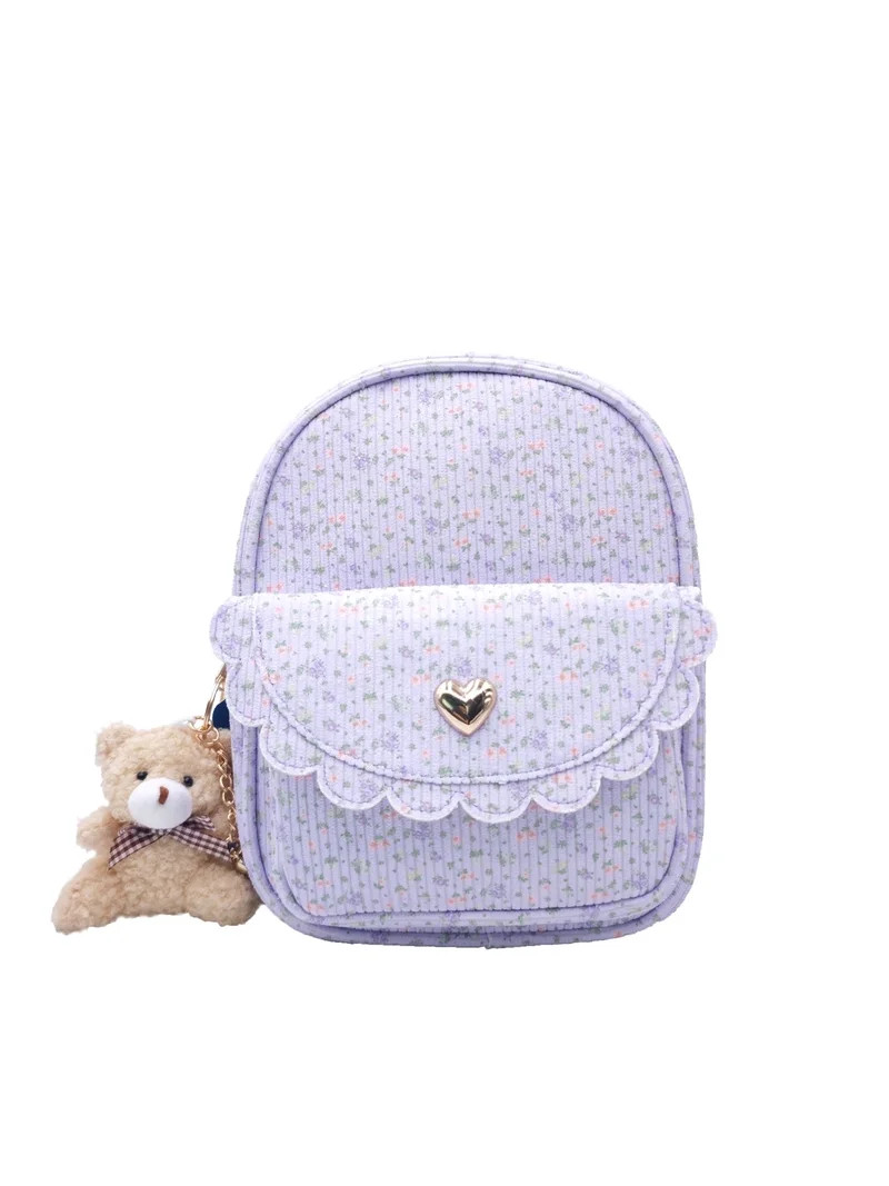 Wonder Nation Girls Mini Backpack with Keychain, Floral Lavender | Walmart (US)
