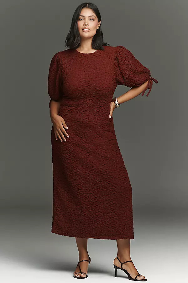 Short-Sleeve Textured Midi Dress | Anthropologie (US)