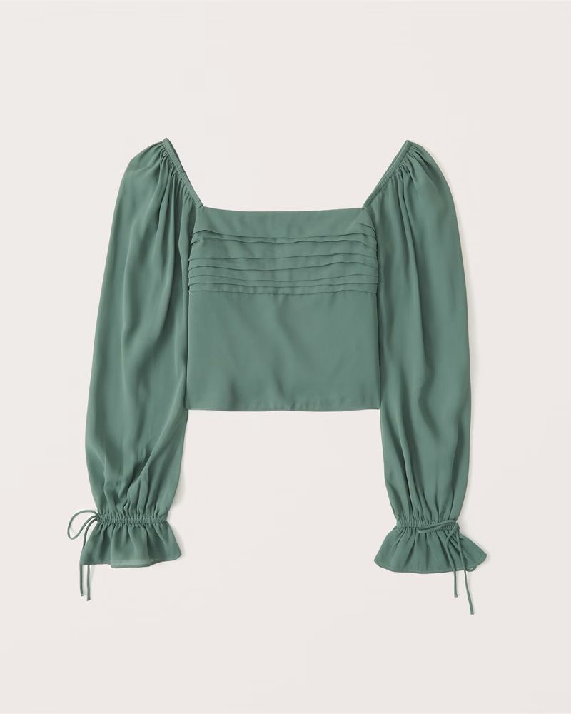 Long-Sleeve Pleated Tie-Sleeve Top | Abercrombie & Fitch (US)