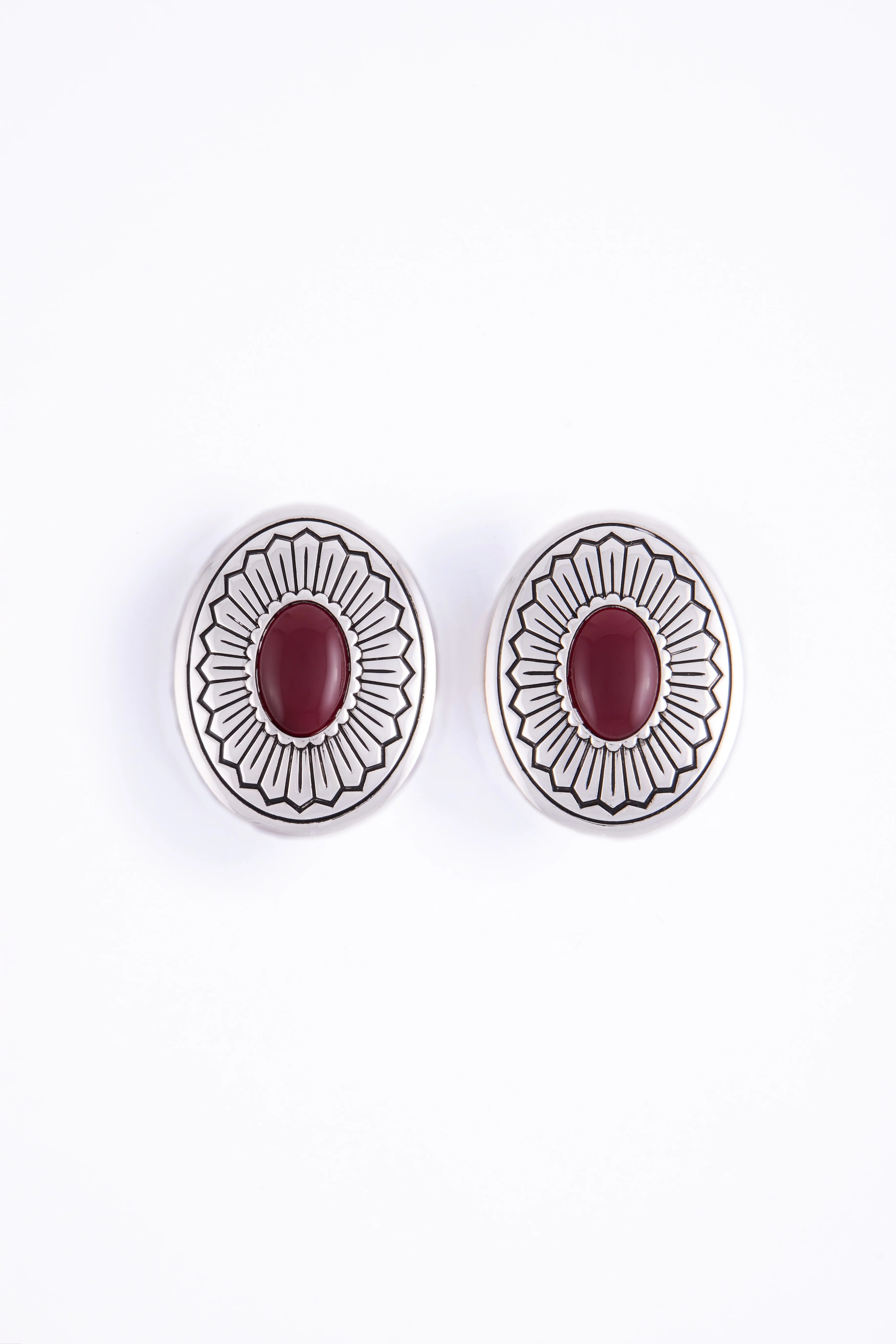 Western Oval Earring (Silver/Oxblood) | SAME