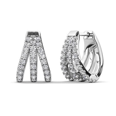 Cate & Chloe Aliyah 18k White Gold Plated 14mm Hoop Earrings with Simulated Diamond Crystals for Women | Walmart (US)
