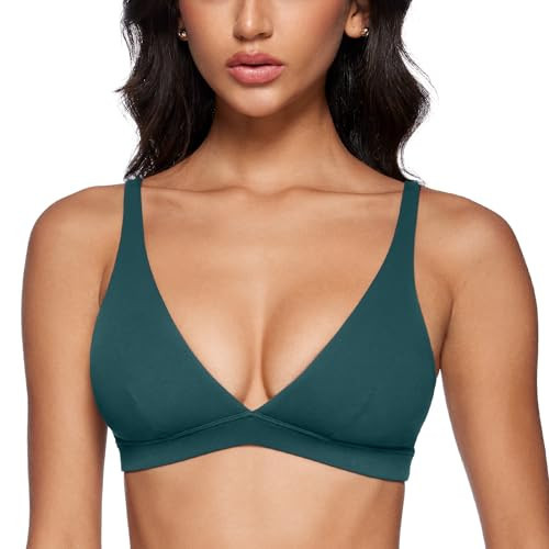 INGIA Womens Deep V-Neck Sports Bra Padded Low Impact Fitness Yoga Bra U Back Wireless Workout Bra Contour Crop Top Forest Green Medium | Amazon (US)