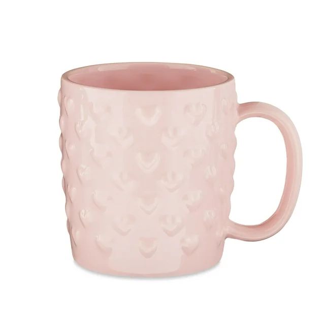 Valentine's Day 15 oz Pink Embossed Heart Glazed Ceramic Mug by Way To Celebrate - Walmart.com | Walmart (US)