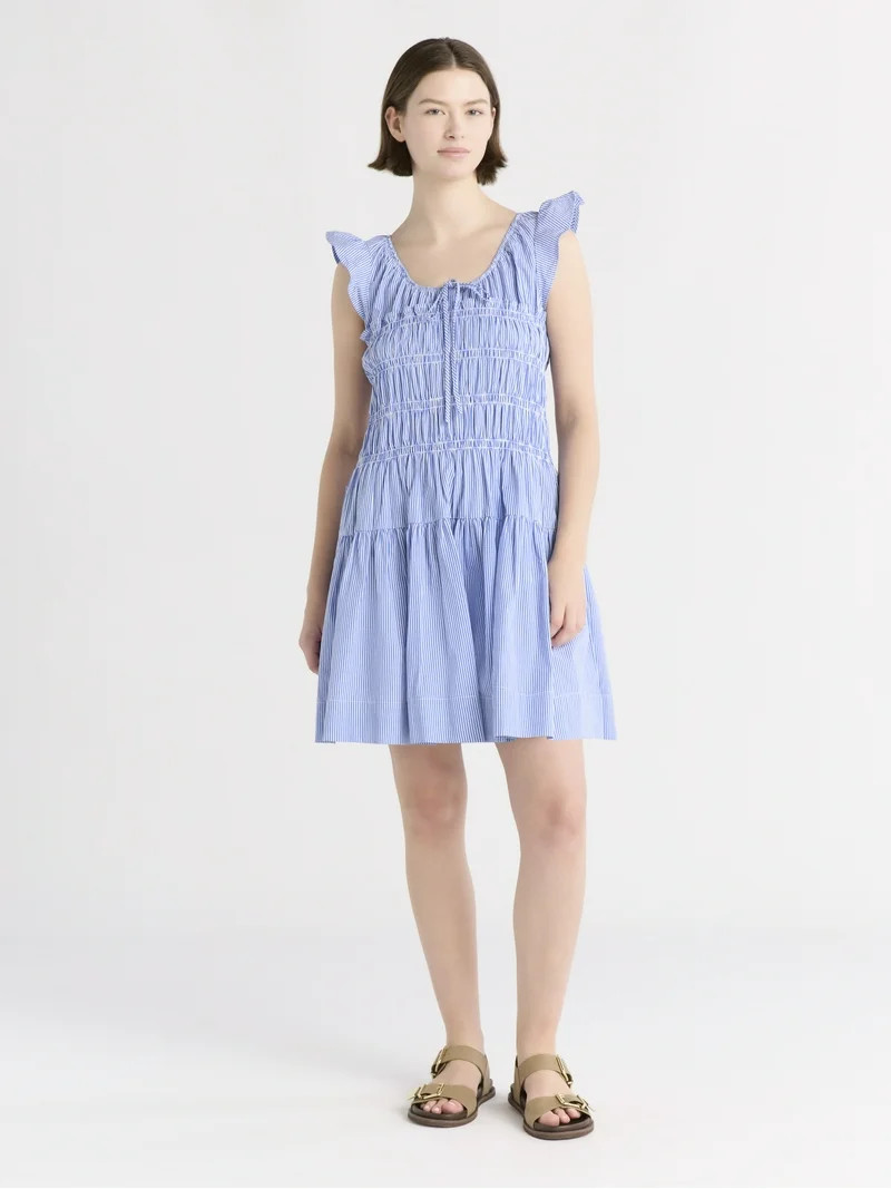 Free Assembly Women's and Women’s Plus Smocked Cotton Mini Dress with Flutter Sleeves, Sizes XS... | Walmart (US)