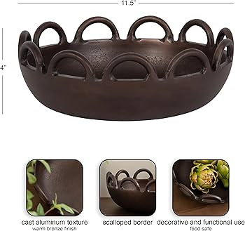 Kate and Laurel Lusila Vintage Metal Food-Safe Bowl, 12 Inch Diameter, Bronze, Classic Scalloped ... | Amazon (US)
