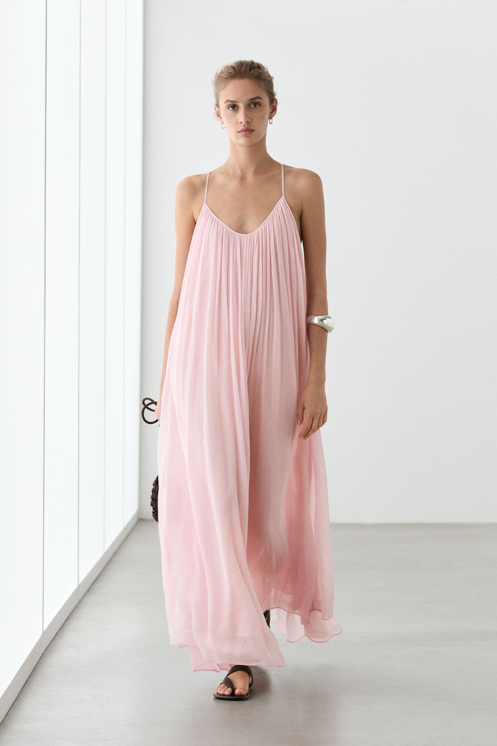Flowing pleated spaghetti strap dress | Massimo Dutti UK