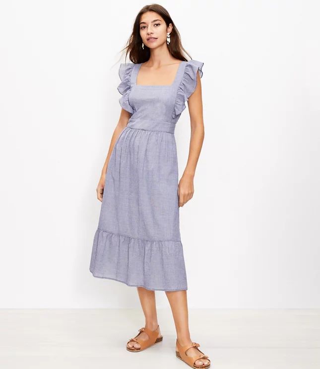 Checked Ruffle Cutout Back Midi Dress | LOFT