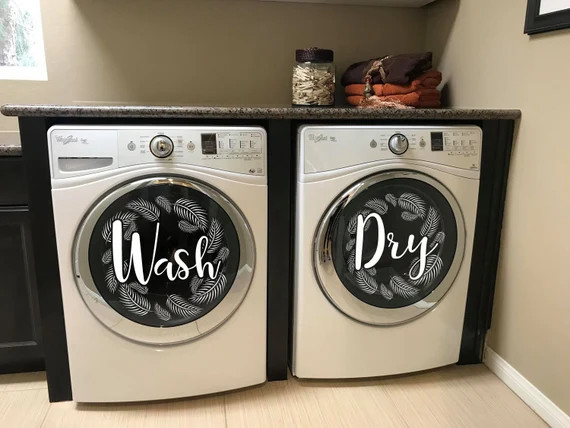 Laundry room decor Palm Fronds Wreaths "Wash" "Dry" vinyl decal set, 13" washing machines and dry... | Etsy (US)