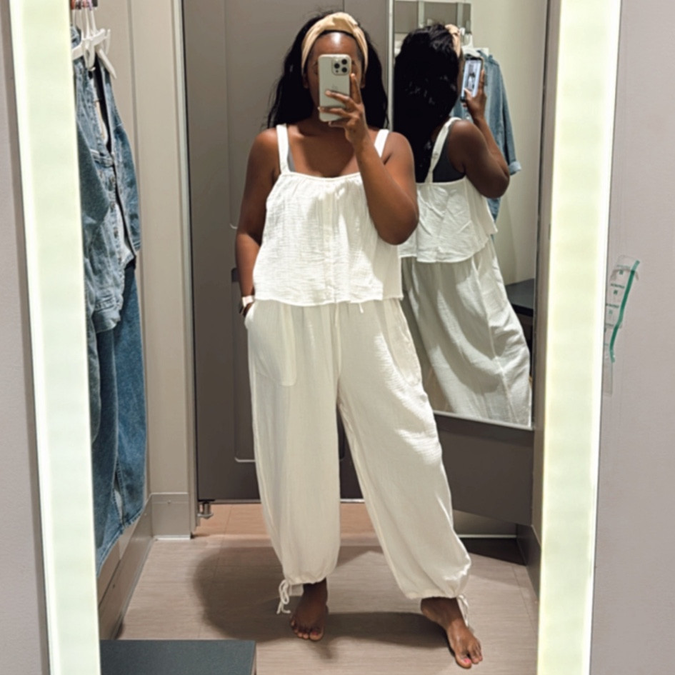 Target gauze jogger and tank 


Vacation 
Boho
Gauzy 
Set 
Lounge 

#LTKMidsize #LTKTravel