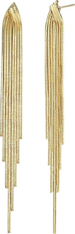 Adramata Gold Earrings for Women Stainless Steel Post Long Tassel Dangle Earrings Wedding Bridal ... | Amazon (UK)