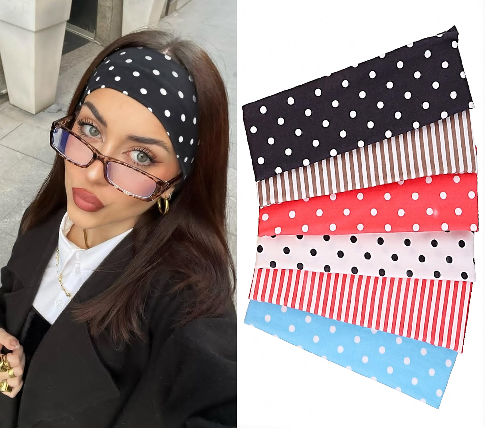 Leeven Polka Dot Headband for Women 6 Pack Non Slip Soft Elastic Floral Hairbands Soft Fabric Str... | Amazon (US)