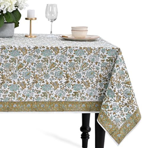 CPC Tablecloth 100% Cotton 60x90 Inch Indian Block Print Rectangle Table Cover, Washable Table Cl... | Amazon (US)