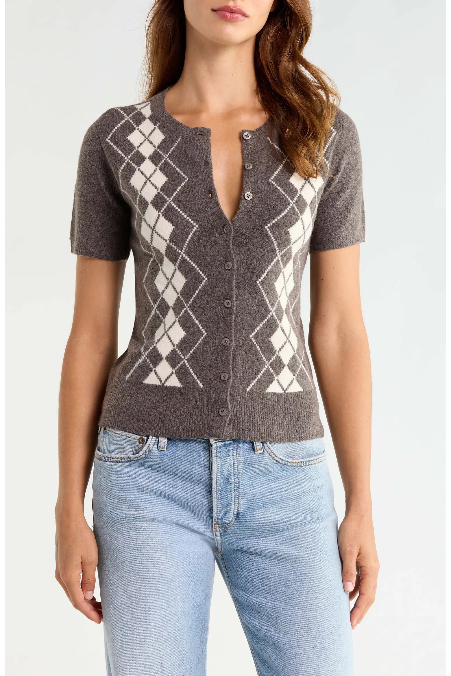 Lucky Brand Argyle Short Sleeve Sweater (Women) | Nordstrom | Nordstrom