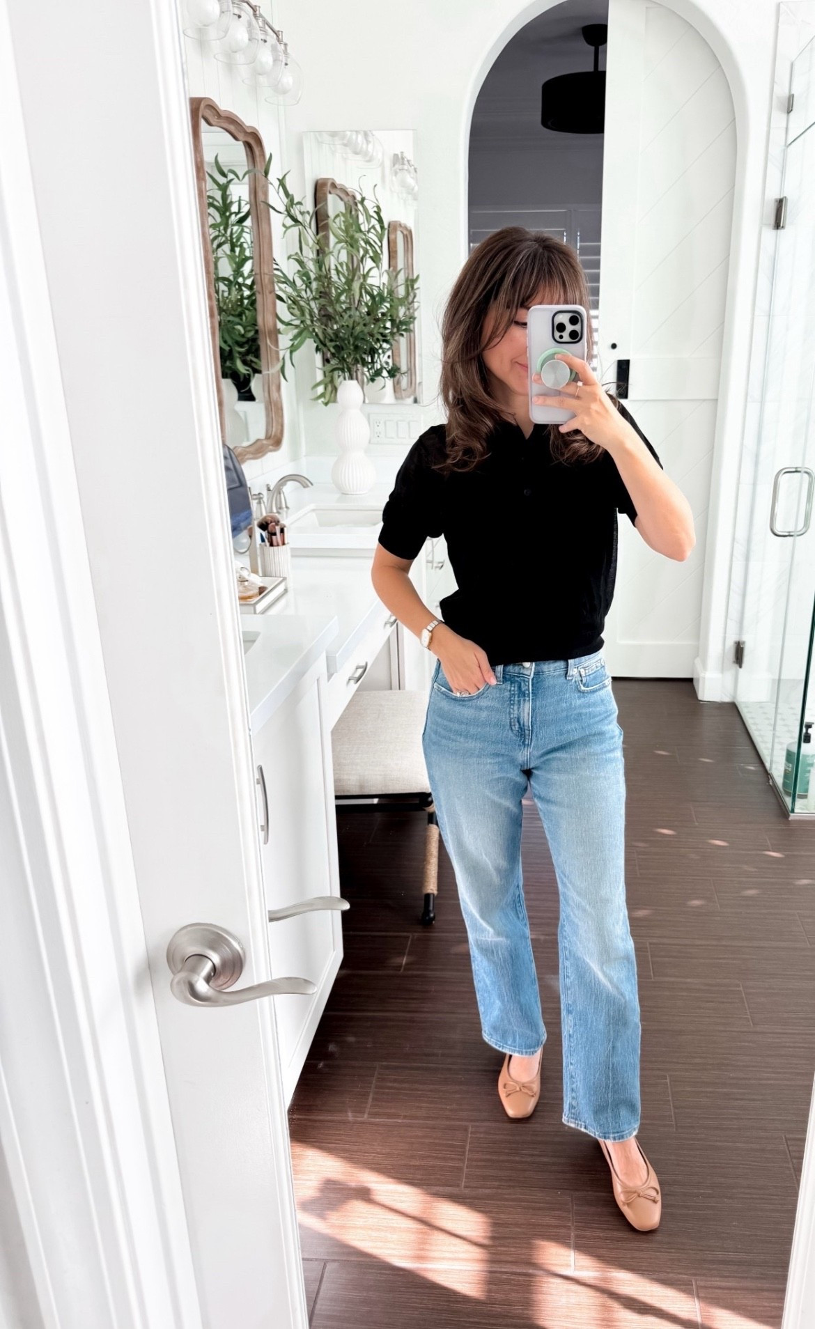 Sheer black polo outfit 

Polo XS 
Cami xs 
Jeans 25 petite 

#LTKStyleTip #LTKPetite #LTKSeasonal