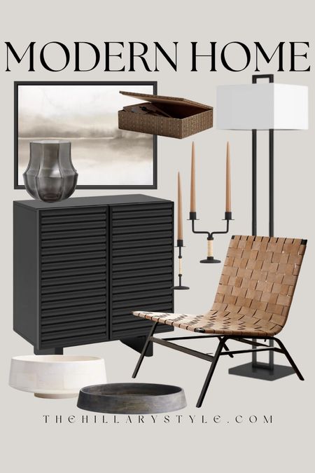 Modern Home: Neutral home decor and furniture finds for the modern organic home. Black cabinet, woven accent chair, modern floor lamp, framed abstract art, tray, footed bowl, candle holders, storage box, glass vase. Target, Pottery Barn, Crate & Barrel, H&M, Wayfair.

#LTKSeasonal #LTKStyleTip #LTKHome