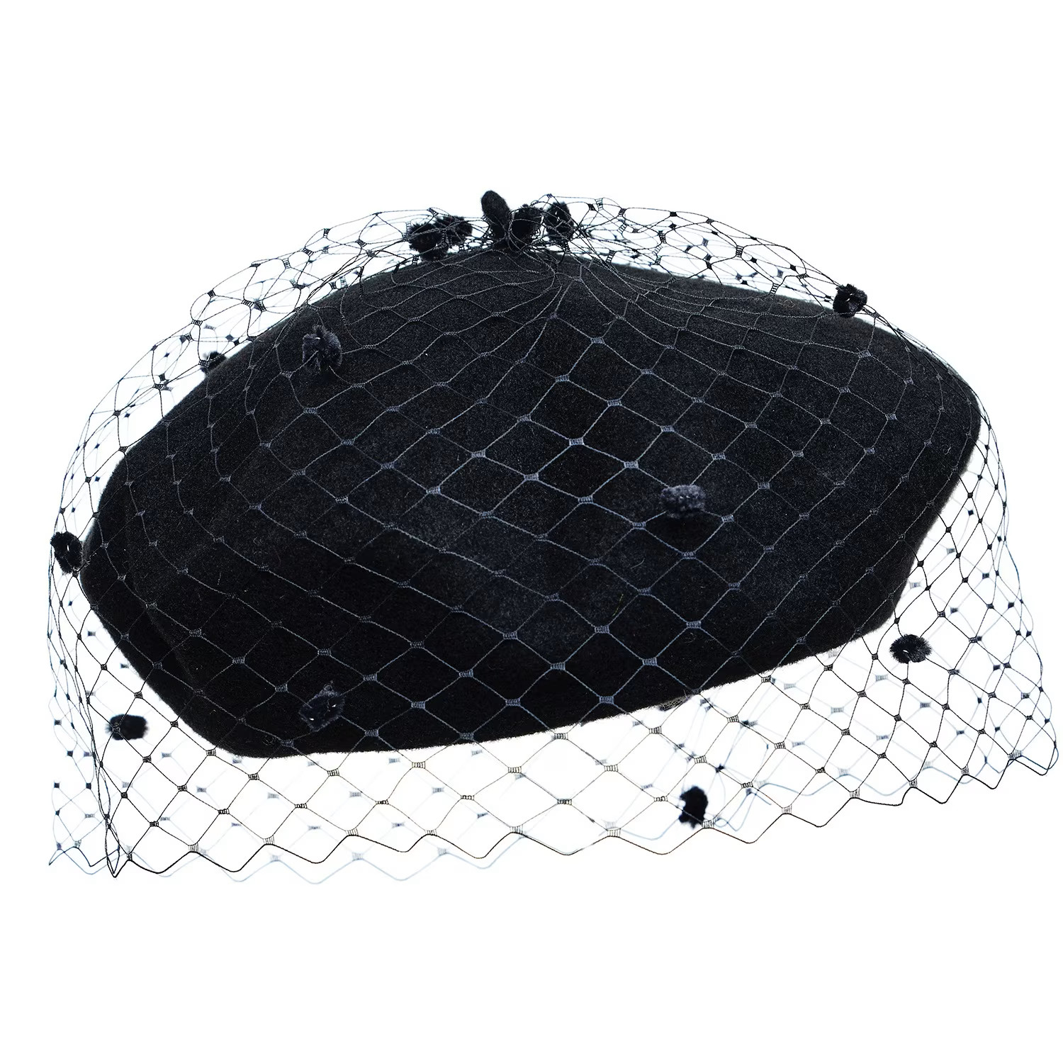 Floe Veiled Beret In Black Wool Knit | Wolf & Badger