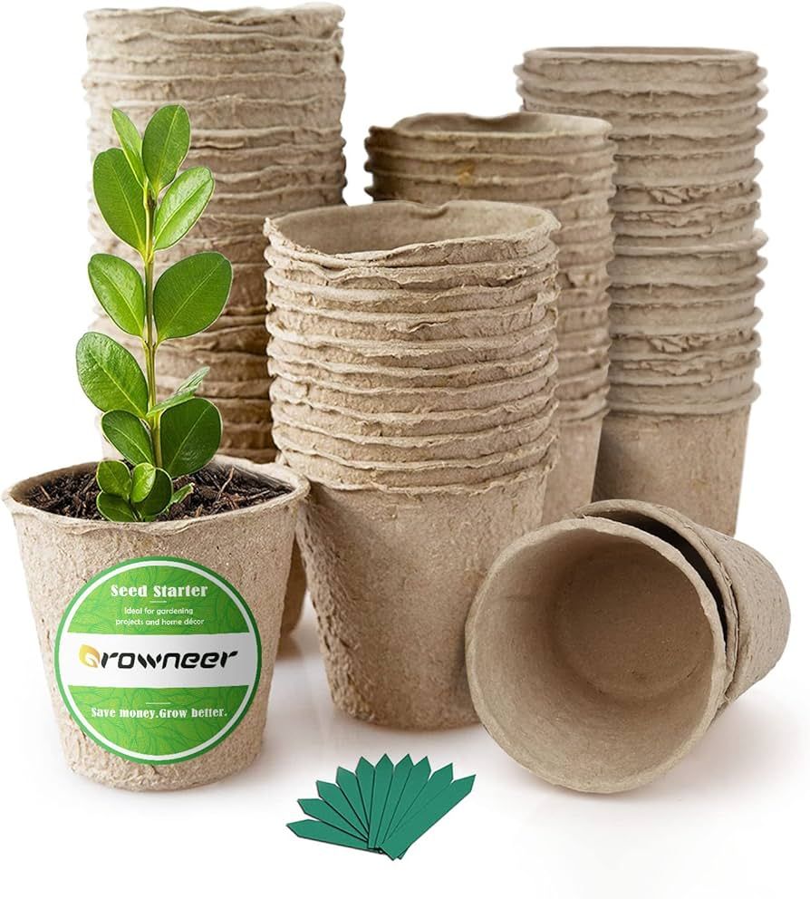 GROWNEER 60 Packs 2.4 Inch Peat Pots Plant Starters for Seedling with 25 Pcs Plant Labels, Biodeg... | Amazon (US)