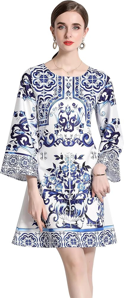 LAI MENG FIVE CATS Women's Floral Print Button up Lantern Sleeve Casual Shirt Dress A-line Mini D... | Amazon (US)