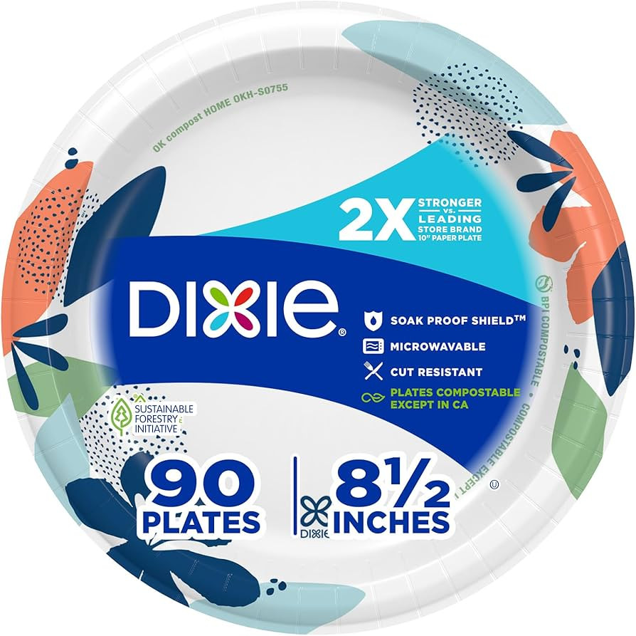 Dixie Medium Paper Plates, 8.5 Inch, 90 Count, 2X Stronger*, Microwave-Safe, Soak-Proof, Cut Resi... | Amazon (US)